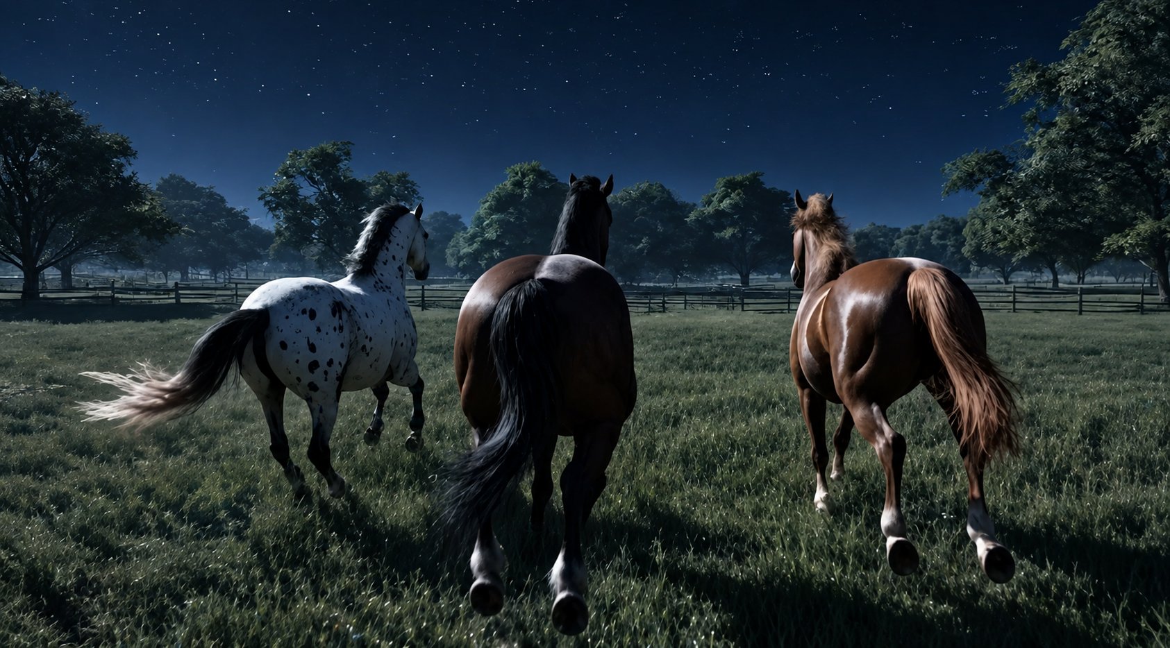 Cavalos correndo sob o céu estrelado